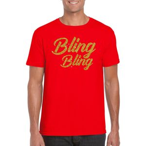 Bellatio Decorations Glitter glamour feest t-shirt heren - bling bling goud - rood - feestkleding XXL