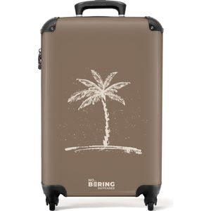 NoBoringSuitcases.com® - Handbagage koffer lichtgewicht - Reiskoffer trolley - Bruin met beige palmboom - Rolkoffer met wieltjes - Past binnen 55x40x20 en 55x35x25