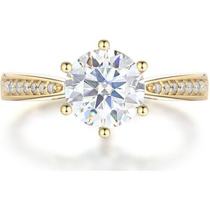 Sophia - 18k Geelgouden Moissanite Verlovingsring met Pavé Zijstenen - 2 karaat