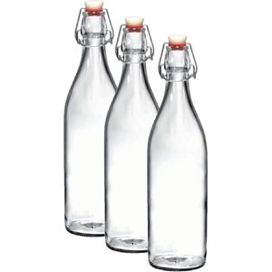 3x Beugelflessen/weckflessen transparant 1 liter rond - Weckflessen - Beugelflessen - Limonadeflessen - Waterflessen - Karaffen