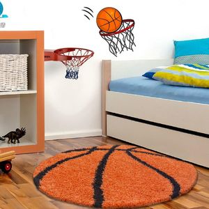 Tapijtenloods Fun Basketbal Kinderkamer Rond Vloerkleed Hoogpolig Oranje- 120 CM ROND