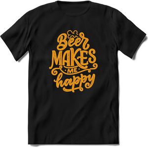 Beer makes me happy | Feest kado T-Shirt heren - dames | Goud | Perfect drank cadeau shirt |Grappige bier spreuken - zinnen - teksten