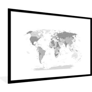 Fotolijst incl. Poster - Wereldkaart - Topografie - Kleuren - Kind - Jongen - Meiden - 90x60 cm - Posterlijst