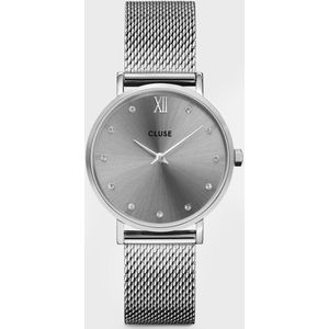 Cluse Minuit Mesh Crystals Dames Horloge Zilver kleurig - 33 mm