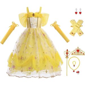Prinsessenjurk meisje - Luxe verkleedjurk - Prinses - Het Betere Merk - Kroon - Toverstaf - Handschoenen - maat 92/98 - verkleedkleren - kleed