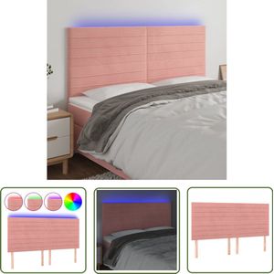 vidaXL Hoofdbord - LED - 180x5x128 cm - Fluweel Roze Hoofd Bord - Led Hoofdbord - Hoofdkussen - Slaap Accessoires - Roze Meubilair