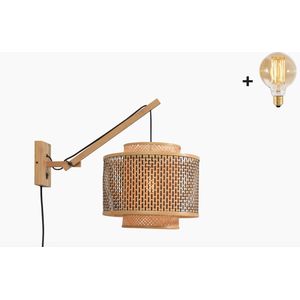 Wandlamp met Korte Arm - BHUTAN - Beige Bamboe - Small (40x34cm) - Met LED-lamp