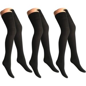 3 paar Dames panty/overknees - 70 denier - zwart