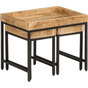 vidaXL Salontafelset - Mangohout en IJzer - 3-delig Salontafel - Nesttafels - Mangohouten Tafel - Houten Tafel - Bijzettafel