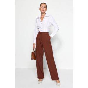 Trendyol Bruine Wijde Geplooide Geweven Stoffen Broek Twoss21Pl0155