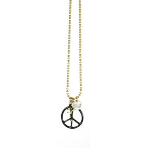 Meisjes ketting - ballchain goud peace zwart bone