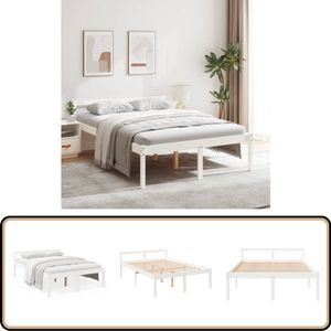 vidaXL Seniorenbed - Massief Grenenhout - Wit - 135x190 cm Bedframe - Houten Bed - Grenenhout Bed - Seniors Bed - Tweepersoonsbed