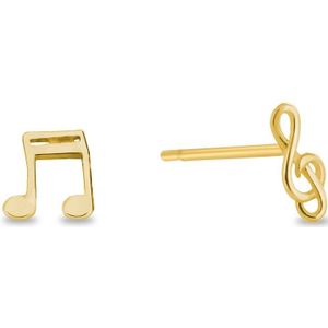 New Bling 9NBG-0725 Gouden Oorknopjes Muzieknoot en Muzieksleutel - Oorbellen - Muzieknoot - 4,4x4mm - Oorstekers - 14 Karaat - Goud
