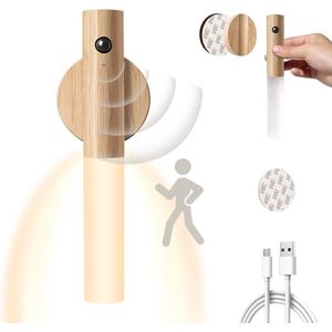 LED lampje met bewegingssensor – Draadloos Nachtlampje dimbaar – USB Oplaadbare lamp – Bedlamp/Nachtlamp – Muurlamp/Wandlamp binnen – Kinder lampje – Houten lamp – Nachtsensor – Woonkamer/Slaapkamer – Stijlvolle lamp – Slimme verlichting