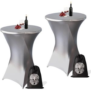 Statafelrok Zilver x 2 – ∅80-85 x 110 cm – Premium Stretch Stof – Extra Dikke Kras- en Kreukvrije Hoes – Statafelhoes Inclusief Opbergtas – Statafelrokken Geschikt voor Horeca, Recepties en Evenementen