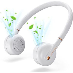 TOP-AA Neck Fan, bladloos Oplaadbare(USB) luchtkoelerventilator Mini handsfree bladloze nekventilator met LED-licht, wit