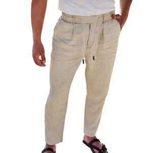 Livano Linnen Broek Heren - Zomerbroek - Volwassenen - Lange Broek - Pantalon - Strandbroek - Zomer - Ibiza Stijl - Khaki - Maat L
