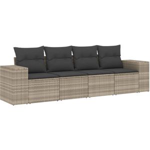 vidaXL - 4-delige - Loungeset - met - kussens - poly - rattan - lichtgrijs