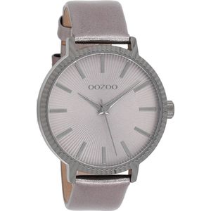 OOZOO Timepieces - Titanium horloge met zilverkleurige leren band - C9198