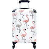 Koffer - Handgemaakte illustraties van flamingos - 35x55x20 cm - Handbagage - Trolley