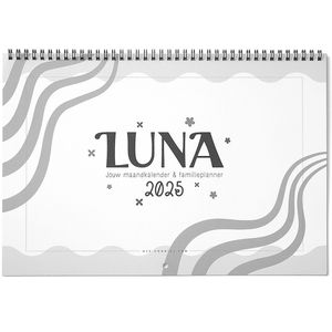 LUNA Familieplanner 2025 XL Maandkalender zwart wit gezinsplanner A3 groot maandoverzicht zes personen