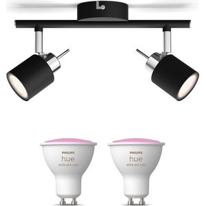 Philips Hue Meranti Opbouwspot (Zwart) - Wit en Gekleurd Licht - Plafondspot met 2 Lichtpunten - GU10 - Hue White and Color Ambiance