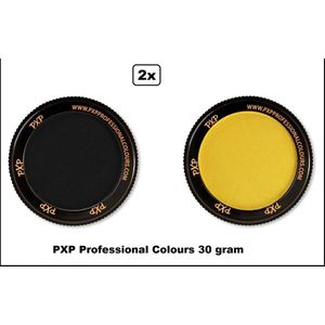 2x Set PXP Professional Colours schmink zwart en geel 30 gram - Schminken verjaardag feest festival thema feest