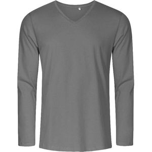 Staal Grijs t-shirt lange mouwen en V-hals, slim fit merk Promodoro maat S