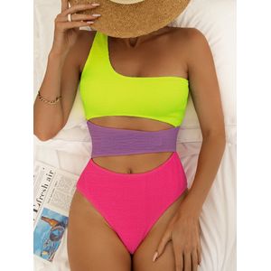 Effen kleur sexy patchwork bikini badpak onregelmatig uit één stuk