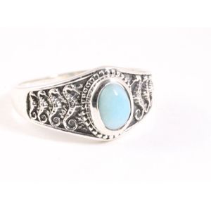 Fijne bewerkte zilveren ring met larimar - maat 18