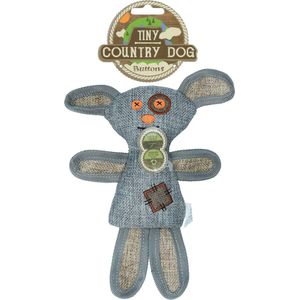 Country Dog Tiny Buttons – Honden speelgoed – Honden speeltje met piepgeluid – Honden knuffel gemaakt van hoogwaardige materialen – Dubbel gestikt – Extra lagen – Voor trek spelletjes of apporteren – Grijs/Blauw – 21cm
