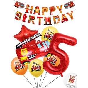 Cijfer ballon 5 jaar Pluspakket Brandweer Ballonnen -Happy Birthday Slinger - Helium Ballon - Snoes