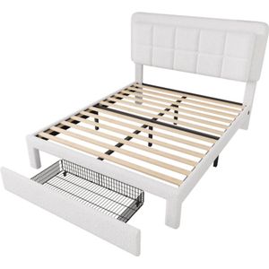 Gestoffeerd bed 140x200 cm met teddyfluwelen bekleding, ijzeren en houten frame, verstelbaar hoofdeinde, verstelbare verlichting, USB-aansluiting, modern bedframe,Tweepersoonsbed