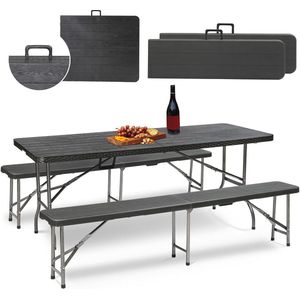 Inklapbaar Biertafelgarnituur met 2 Bierbanken - 3-delige Campingtafelset, 180 cm - Duurzaam en Compact voor Binnen en Buiten