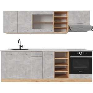 Vicco R-Line Complete keukeneenheid – 240 cm , WB Marmer Beton/gouden eik , WB Marmer