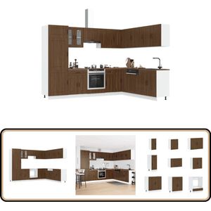 vidaXL Keukenkastenset Kalmar 14-delig Bruin Eiken Keukenkasten - Houten Keukenkasten - Bruine Eiken Meubels - Keukenrenovatie - Opslagoplossing