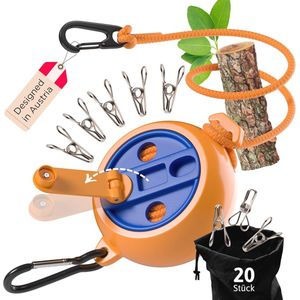 Uittrekbare waslijn met handslinger voor camping, camper en balkon - 10 meter inklapbare droger