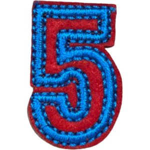 Cijfers Nummer Strijk Embleem Patches Blauw Rood Cijfer 5 / 2 cm / 3.4 cm