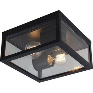 Olucia Ivanka - Moderne Buiten plafondlamp - 2L - Aluminium/Glas - Zwart - Vierkant