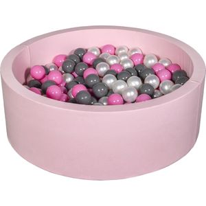 Ballenbad rond - roze - 90x30 cm - met 200 parelmoer, roze en grijze ballen