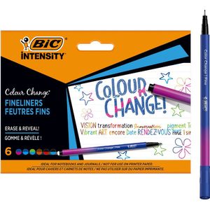 BIC Intensity Color Change - Verander van kleur met Fineliners met Gum (punt 0.4 mm) - 6 stuks