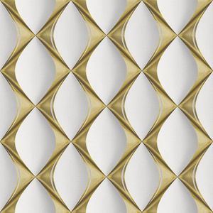 3D behang Profhome 386911-GU vliesbehang hardvinyl warmdruk in reliëf licht gestructureerd met geometrische vormen glimmend crème goud wit 5,33 m2
