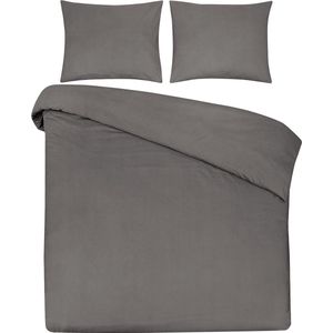 DoubleDry Dekbedovertrek 100% Natuurlijk Katoen - Tweepersoons 200x200/220 cm + 2 Kussenslopen - Ademend & Zacht - Grijs