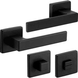 Eliot® Deurbeslag set - deurklinken met deurrozetten wc / badkamer - mat zwart - voor binnen deuren