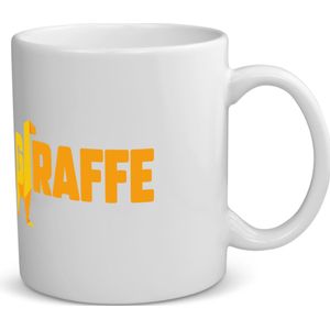 Akyol - giraffe logo geel koffiemok - theemok - Giraffe - dieren liefhebber - iemand die houdt van giraffen - verjaardag - cadeau - kado - geschenk - 350 ML inhoud