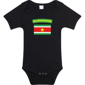 Suriname baby rompertje met vlag zwart jongens en meisjes - Kraamcadeau - Babykleding - Suriname landen romper 68