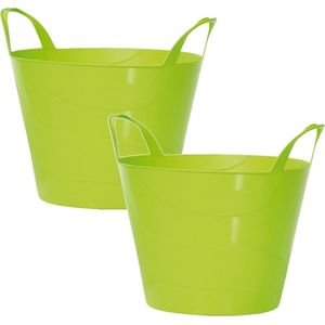 3x Stuks flexibele emmer/wasmand/kuip groen 30 liter - Opbergmanden - Wasmanden - Flexibele emmers