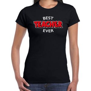 Best teacher ever / beste lerares cadeau t-shirt / shirt - zwart met rode en witte letters - voor dames - verjaardag / bedankje - cadeau juf / lerares / onderwijzeres / leerkracht M