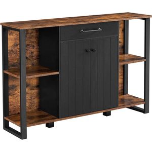 dressoir, keukenkast met lade, zijkast met deuren, multifunctionele kast, metalen frame, kast, voor woonkamer, eetkamer, gang, vintage bruinzwart LSC103B01