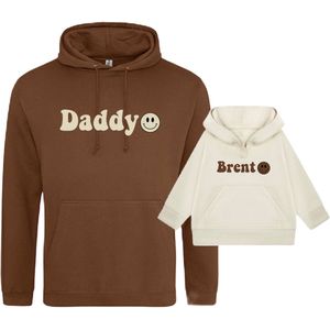 Limited edition smiley setje 2 hoodies voor vader en kind daddy en kindernaam-Heren Maat L Kind Maat 6/12 Maanden